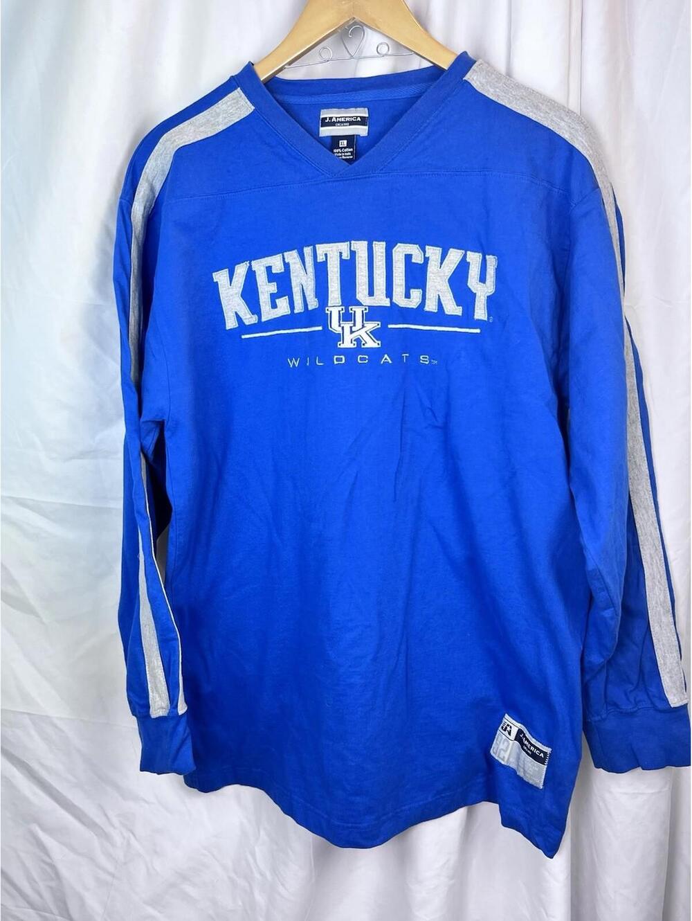 J. America UK University of Kentucky Wildcats Blue L/S V Neck T-Shirt XL EUC